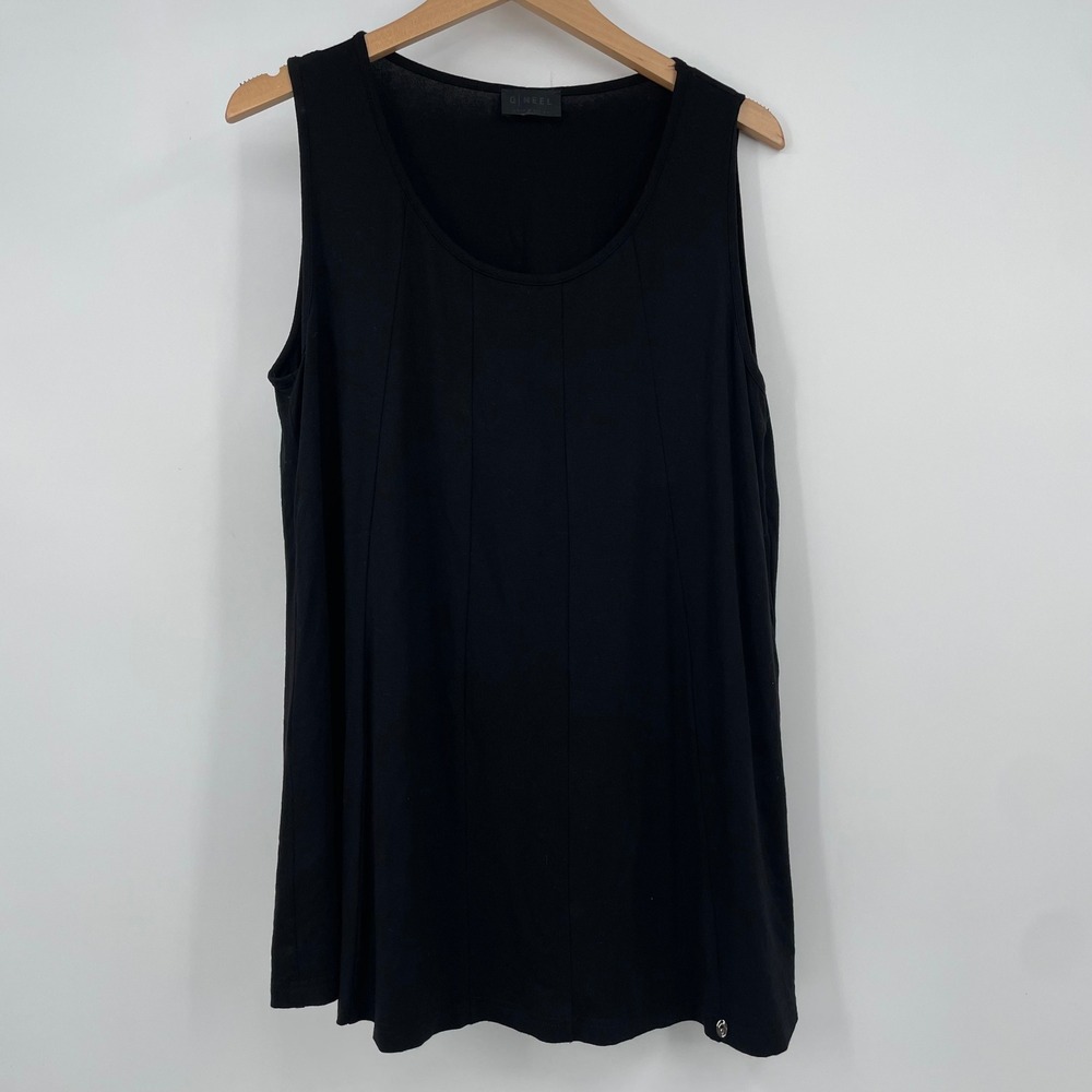 Q'neel Nordic Design Black Sleeveless Tank Top Scoop Neck Seam Detail US 12